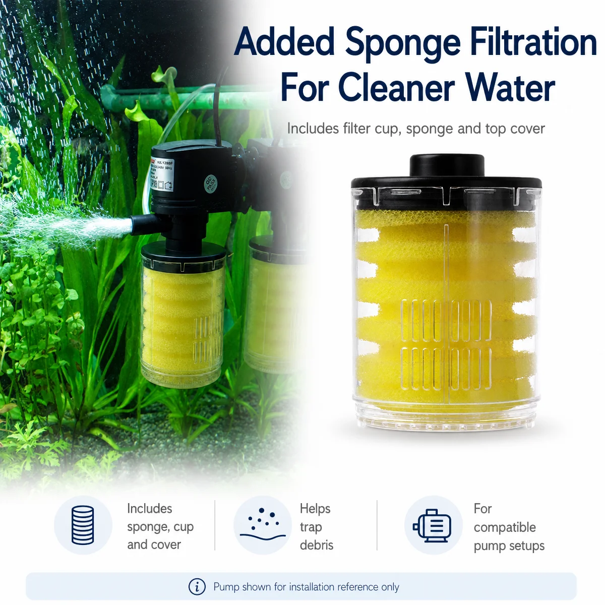 Aquarium Filter Cup Replacement with Sponge Insert, Fish Tank Filter Cartridge for Compatible Pump System