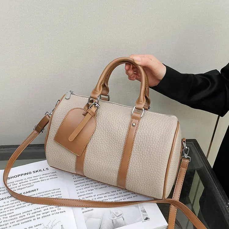 

New 818 Khaki Boston Bag Zipper Average Size Shoulder Messenger Fashion Versatile Handbag Commuter Bag