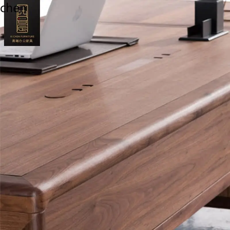 HT all solid wood desk simple modern boss table desk black walnut office high-end furniture 4
