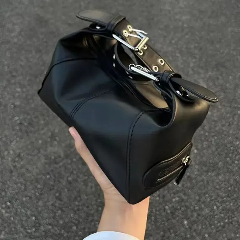 Bolso de cuero con cremallera para mujer, bolsa de un solo hombro, diseño de nicho