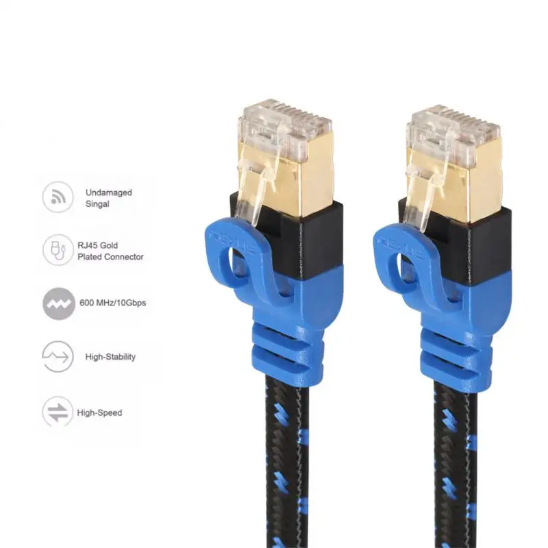 CAT7-2 Flat 10G Network Cable 10G Double Shielded Pure Copper Network Cable RJ45 Ethernet High Speed Patch Cord Laptops Cable