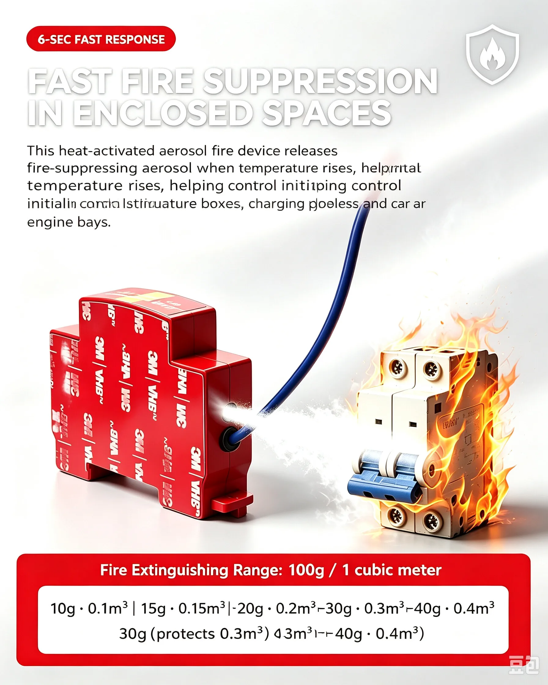 10g-40g Compact Fire Protection Aerosol Automatic Fire Extinguishing Breaker for Electrical Switch & Meter Box