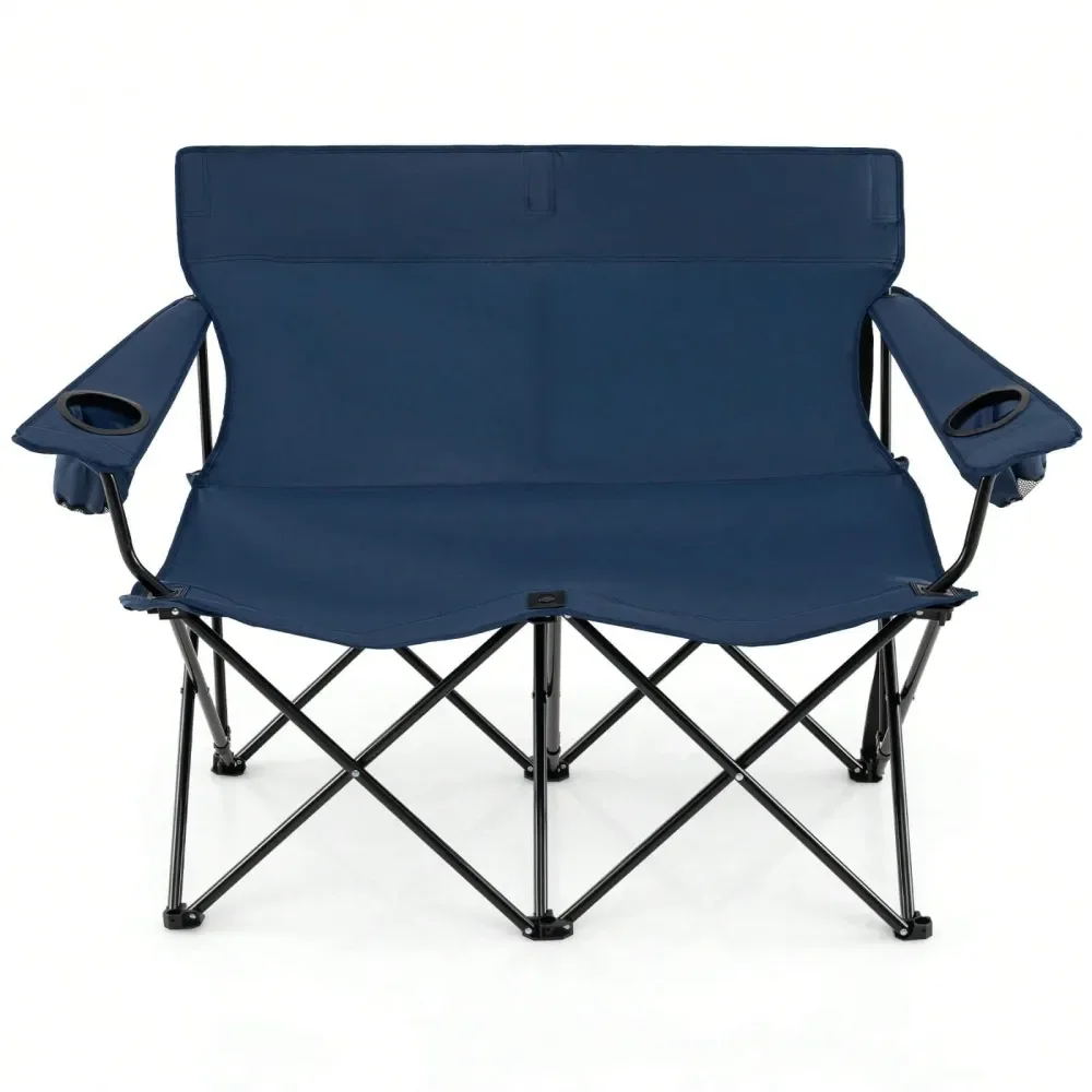 

2Person Outdoor Folding Loveseat With Cup Holders Armrests Carrying Bag