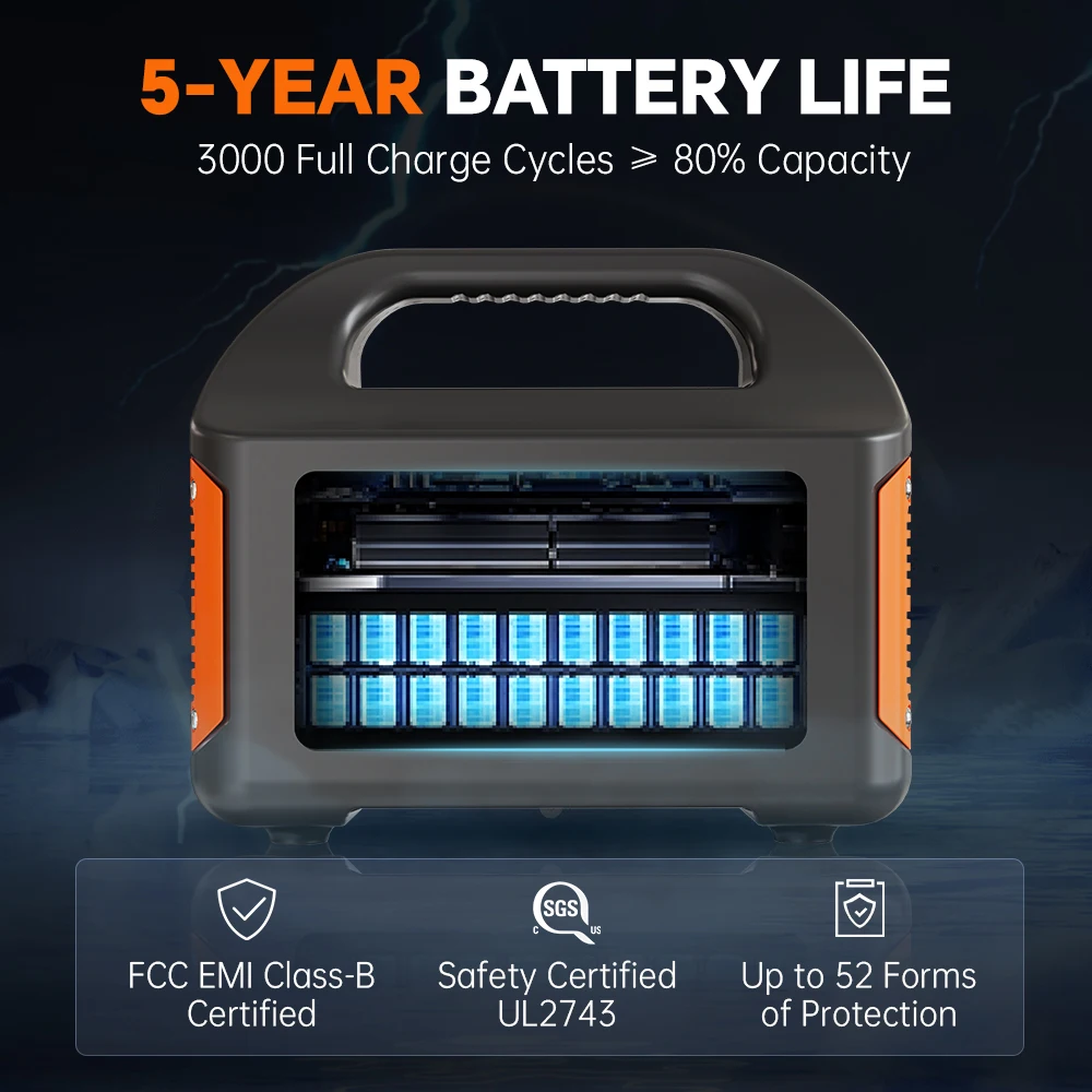 Paquete de Baterías LiFePO4 de 500W 300W 200W 100W, Generador Solar Portátil, Estación de Energía Móvil, Panel Solar para Acampar al Aire Libre, Almacenamiento de Energía, Tomas de Corriente Alterna, Soporte de Emergencia UPS con Luz LED