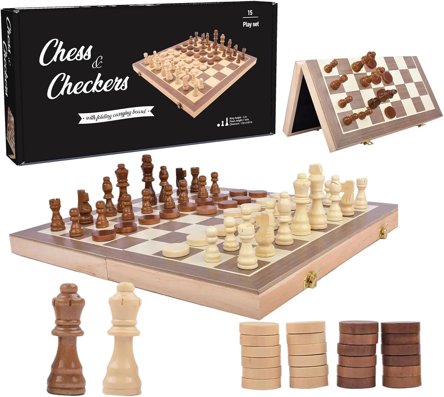

Wooden Magnetic Chess Set 15' – Foldable Board with Storage, Classic Game for Kids & Adults, Great for Travel & Gifts