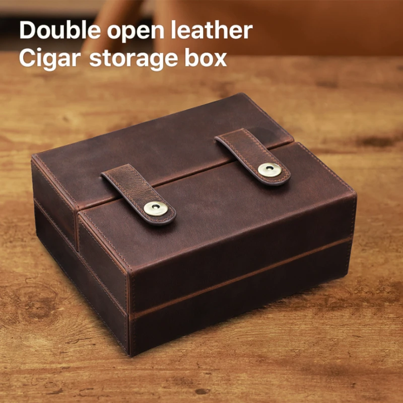 

Genuine Leather 7 Tube Cigar Case Built-in Hygrometer Humidifier Magnetic Travel Business Smokers Luxury Premium