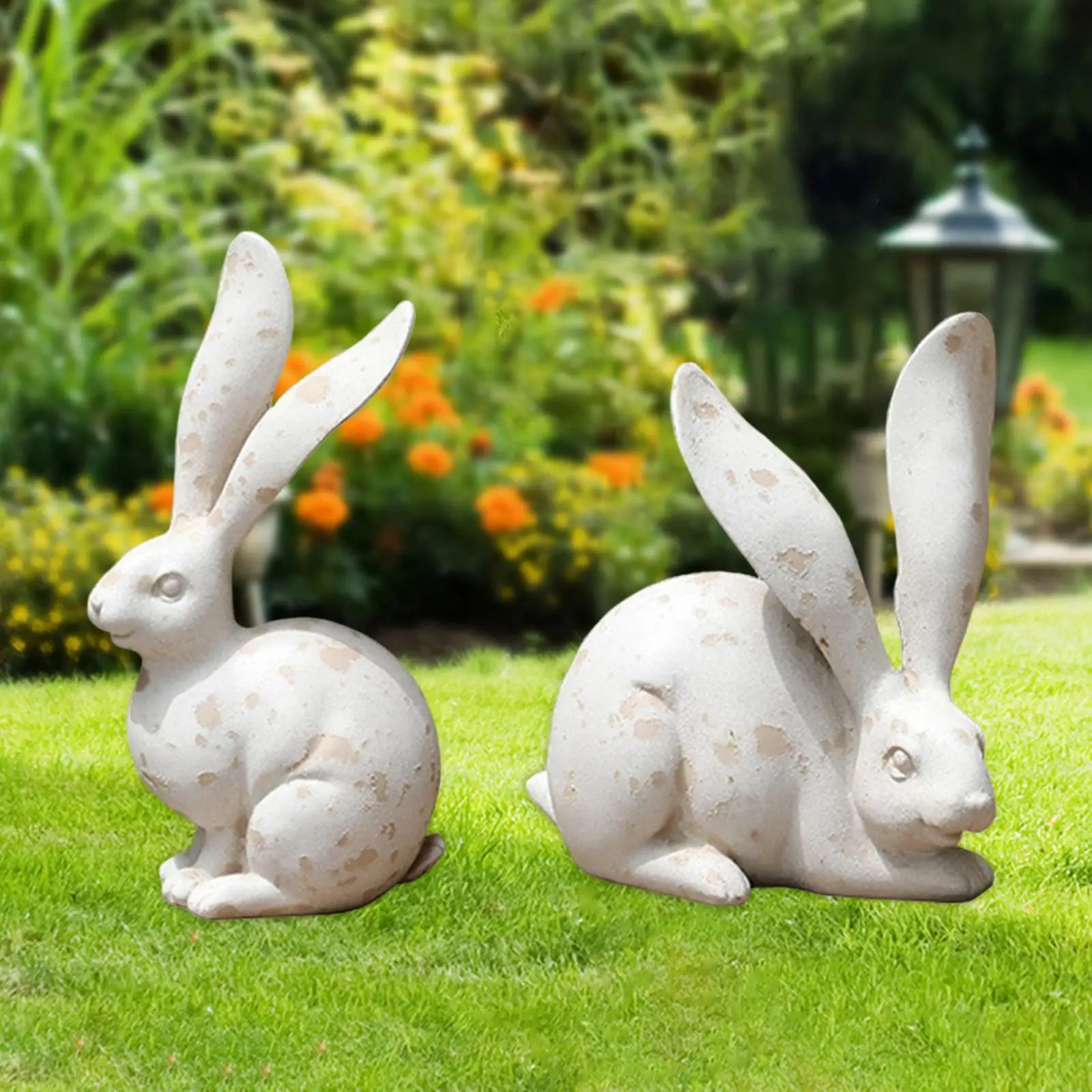 2 Pieces Rabbit Figurines Resin Statue Collectible Home Decoration Decorative Art Work Garden Decoration for Balcony Bedroom