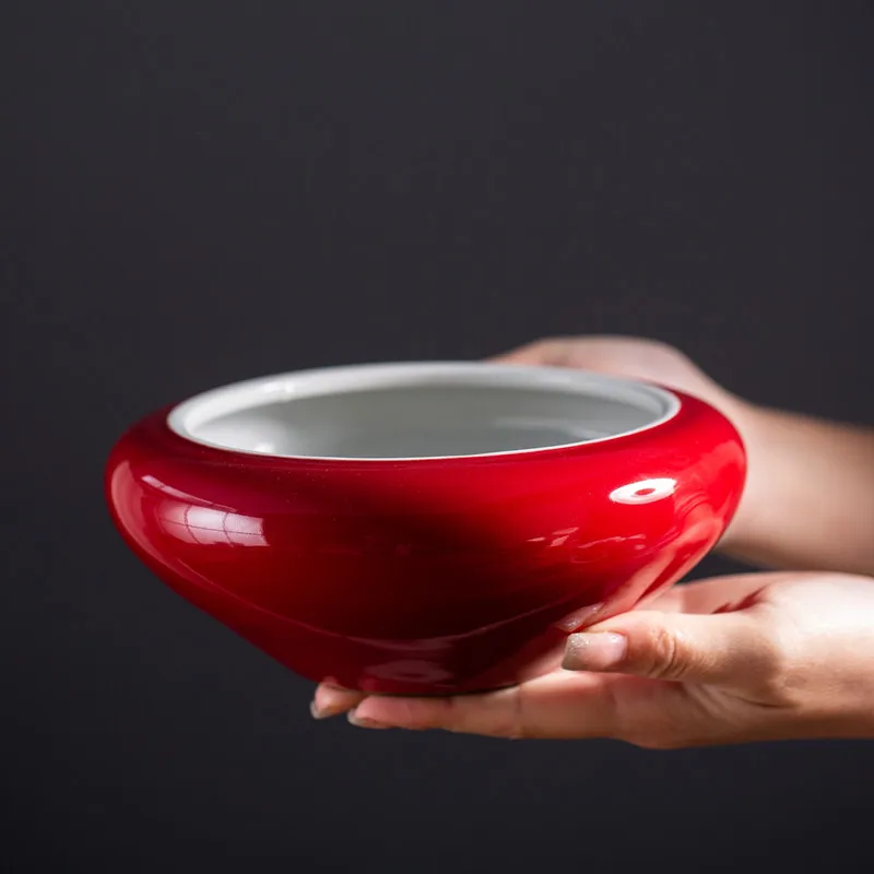 

Набор для чайной церемонии из керамики ручной работы из Цзиндэчжэня: чаша для мытья чая из высокотемпературного цветного фарфора с красной глазурью в стиле храмового искусства.