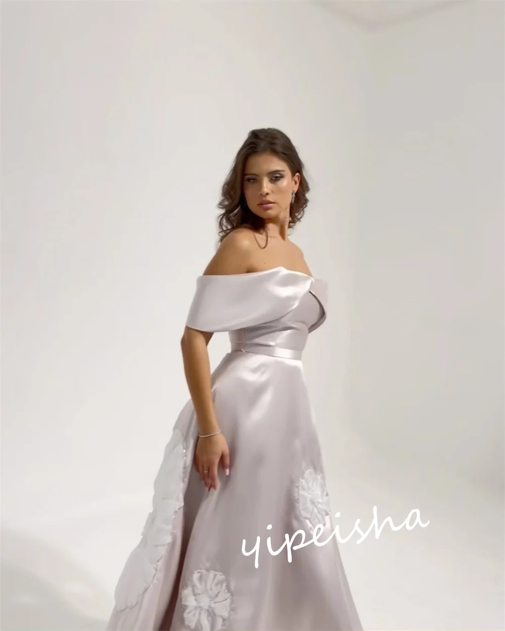 Jiayigong Sparkle Exquisite  Prom Satin Applique Party  Gown Off-the-shoulder Bespoke Occasion  Floor Length