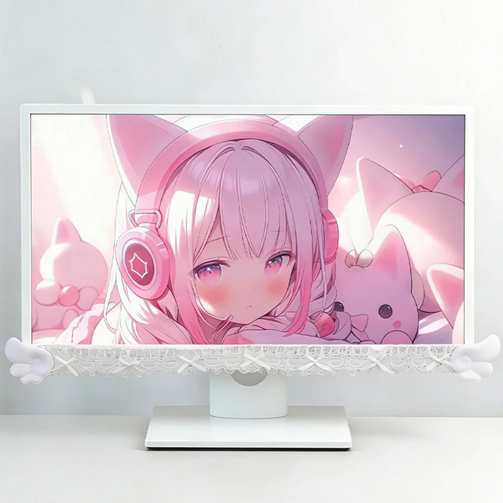 Computer Screen Decorative Bow Lace Computer Monitor Decorative Stickers Gaming Room Frame Display Screen Decorative Ornaments