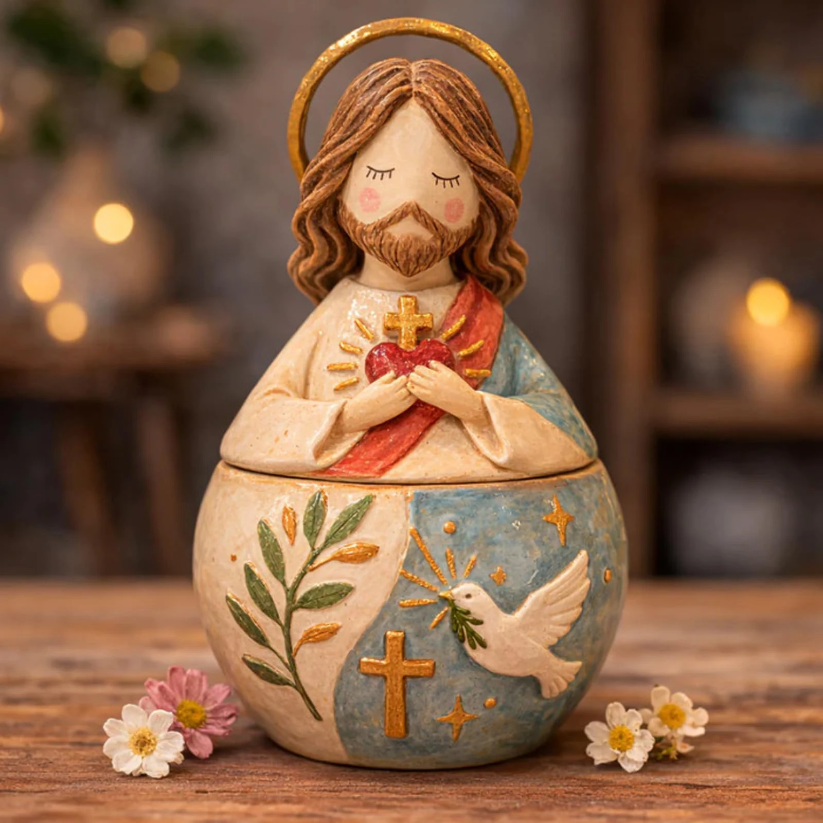 Resin Prayer Box Non-Fading Religious Figurine Holder Multi-Function Resin Crafts Ornament for Prayer Box Storage&Religious Gift