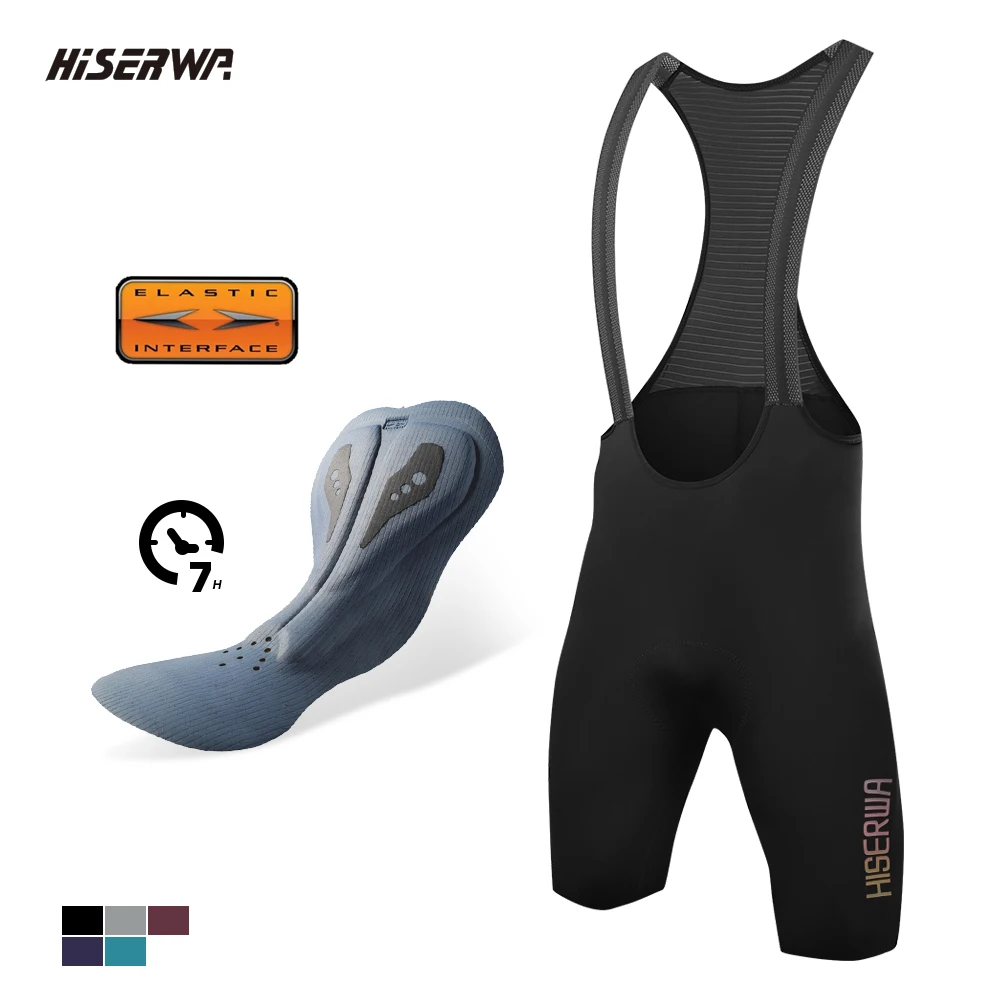 

HISERWA Men Cycling Bib Shorts Racing Bike Pants 7H Italy Elastic Interface Pro Team Pad Riding Bib Tights MTB Bicycke Bib Short