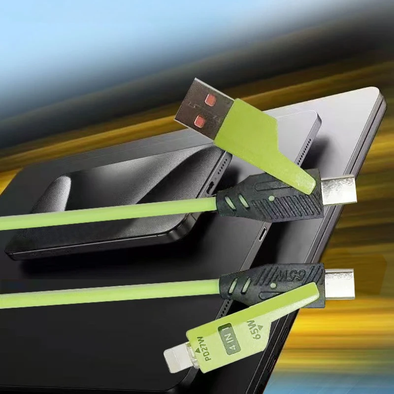 

4 in1 USB Type A To USB Type C Micro USBLiquid Silicone Fast Data Cable with Light Applicable Android USB Type C Mobile Phone