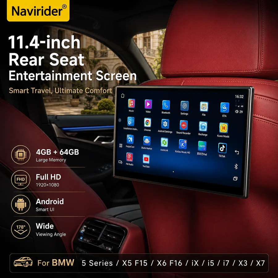 Système de divertissement pour sièges arrière BMW Série 5 X5 F15 X6 F16 iX i5 i7 X3 X7, écran d'appui-tête incurvé 3D Android, 64 Go, TV embarquée