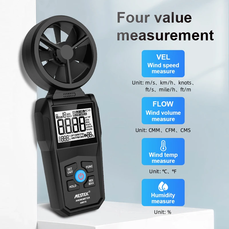 AM610 Portable Digital Wind Speed Anemometer Handheld Windmeter Air Speed Tester Wind Velocity Meter Wind Velocity Detector