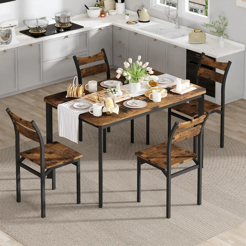 

Dining Room Set,4 Wood Kitchen Table Chairs of 4, Diner Tables 5 Piec Sets with Ergonomics Chair for Home, Apartment, Diner Set