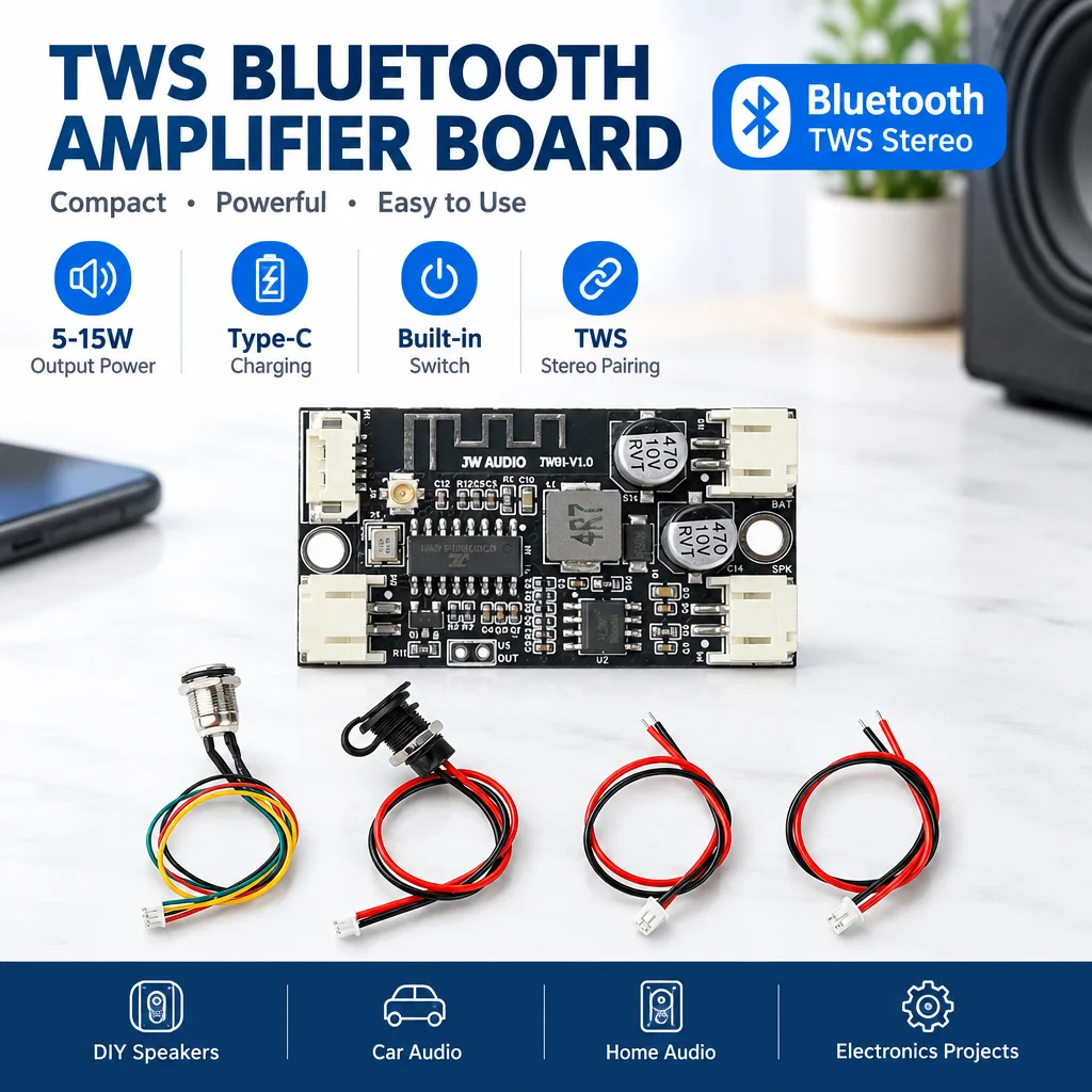 DC 3.7V TWS BT 5-15W Stereo Amplifier Module PCBA Board with SWitch Type-c Interface