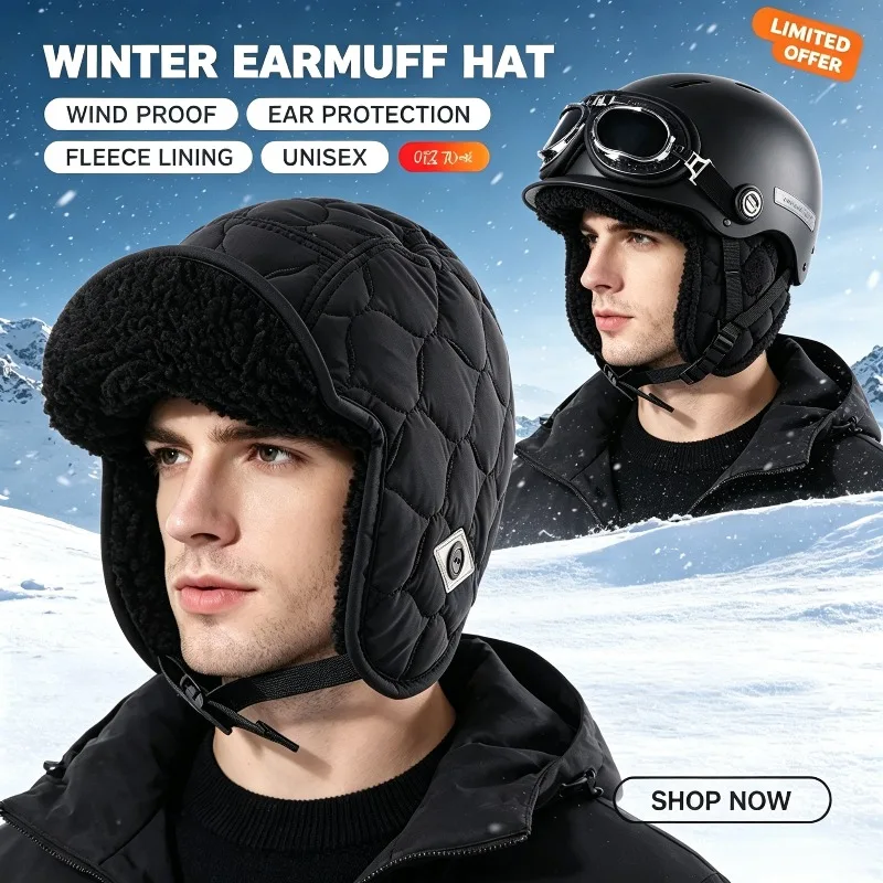 Winter Men Women Trapper Aviator Trooper Earflap Warm Waterproof Ski Down Hat Bomber Cap Ear Protectors Hats Reversible Wearable