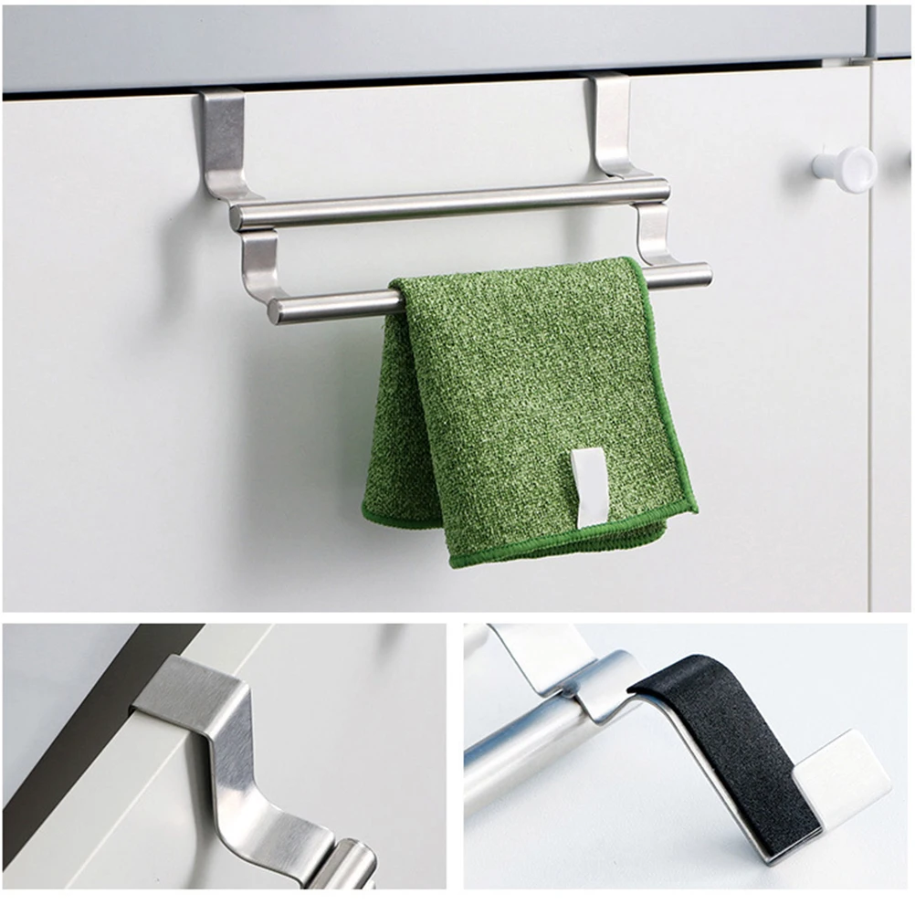 

Stainless Steel Over The Door Towel Bar for Kitchen Bathroom No Drill Installation Space Saving Cabinet Towel Holder 1.9cm