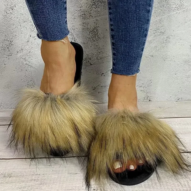 Fashion Leisure Slippers Women New Slides Casual Flat Low Heels Shoes for Women Solid Mixed Colors Furry Fur Slippers Plus Size