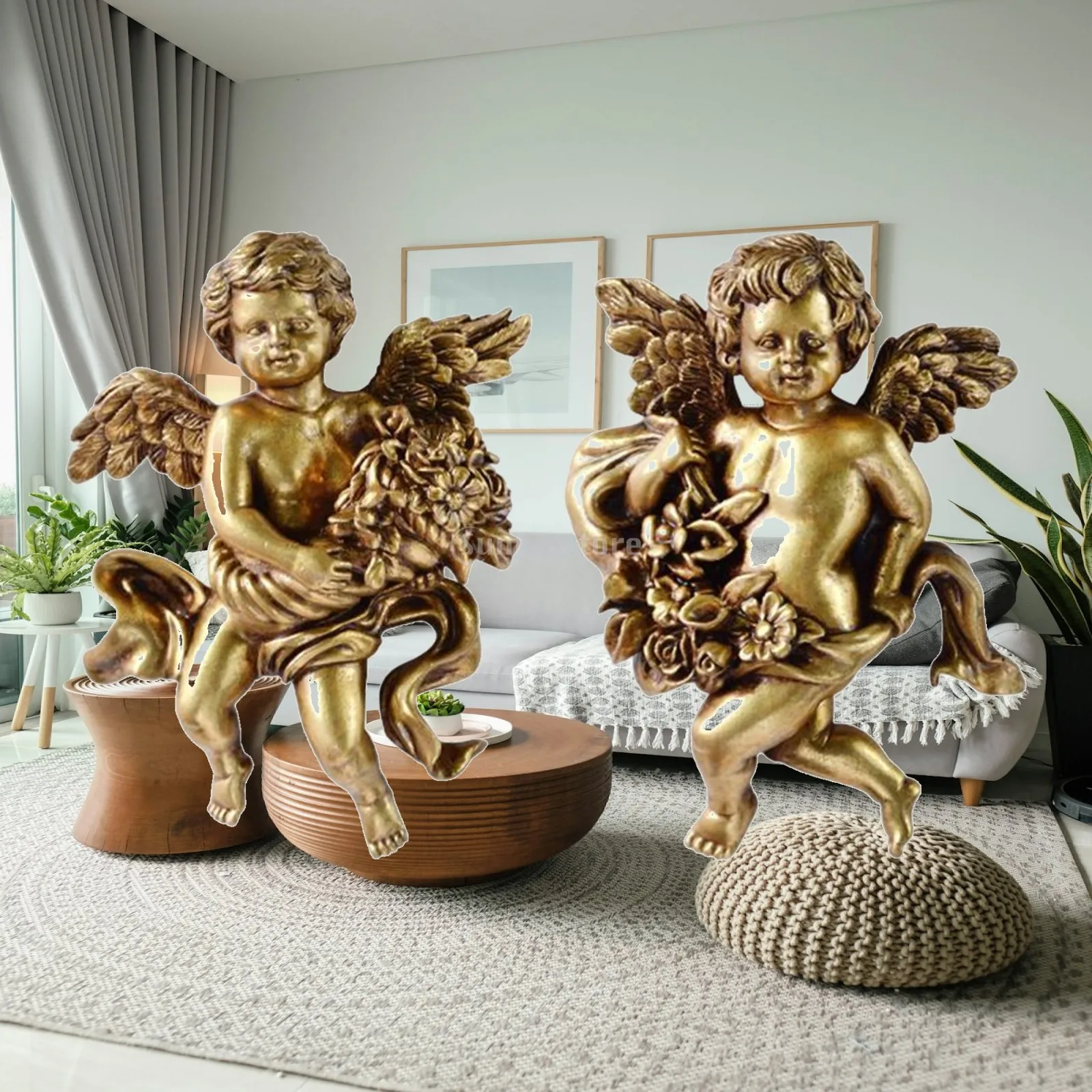 2x Lovely Angel Statue Figurines Cherub Wall Sculpture Art Works Ornaments Baby for Barchurch Hotel Dining Room Office Bedroom