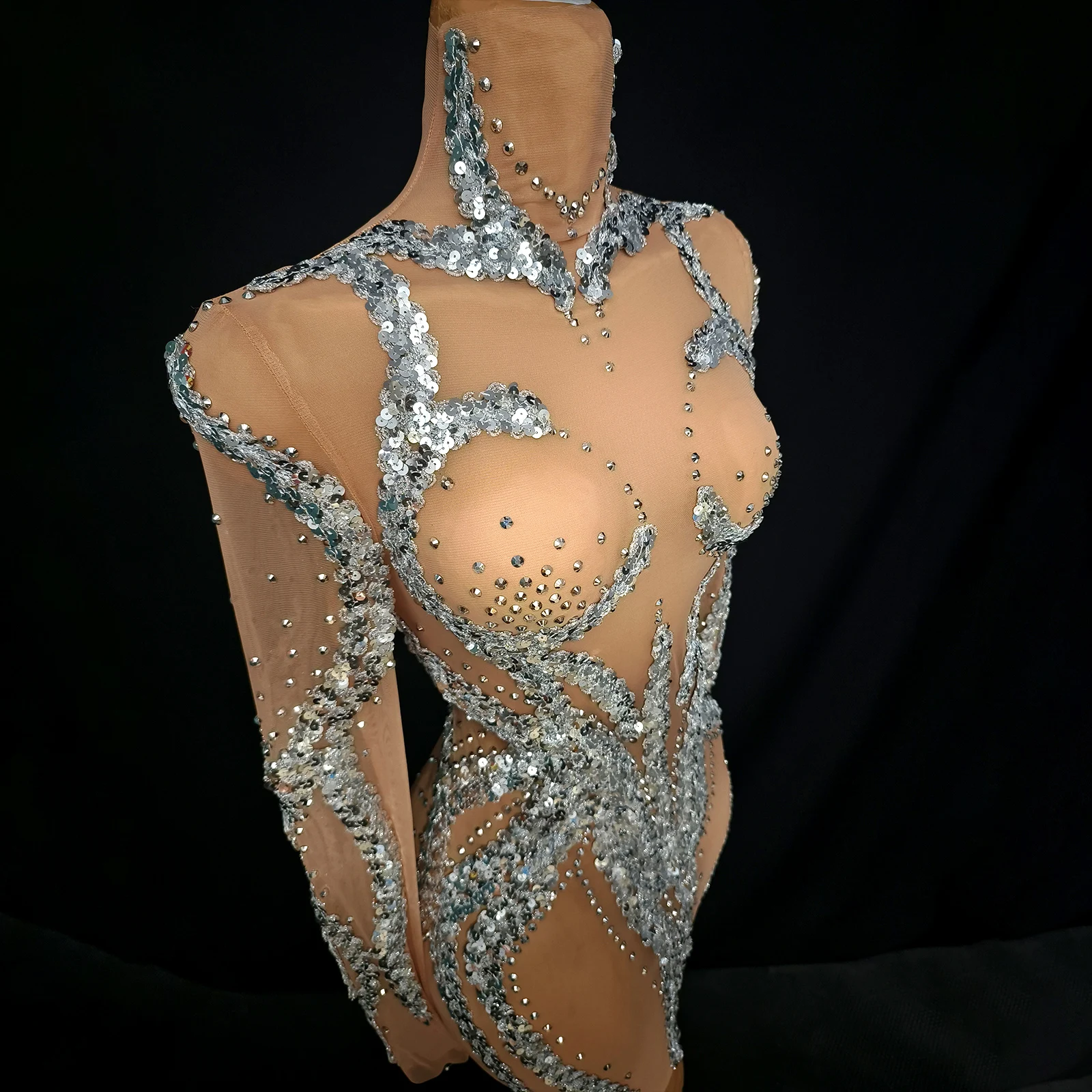 Rhinestone Bodysuit for Women Sparkly Jumpsuit Sexy Club Party Dance Costume Performance Wear Bodysuit Drag Queen