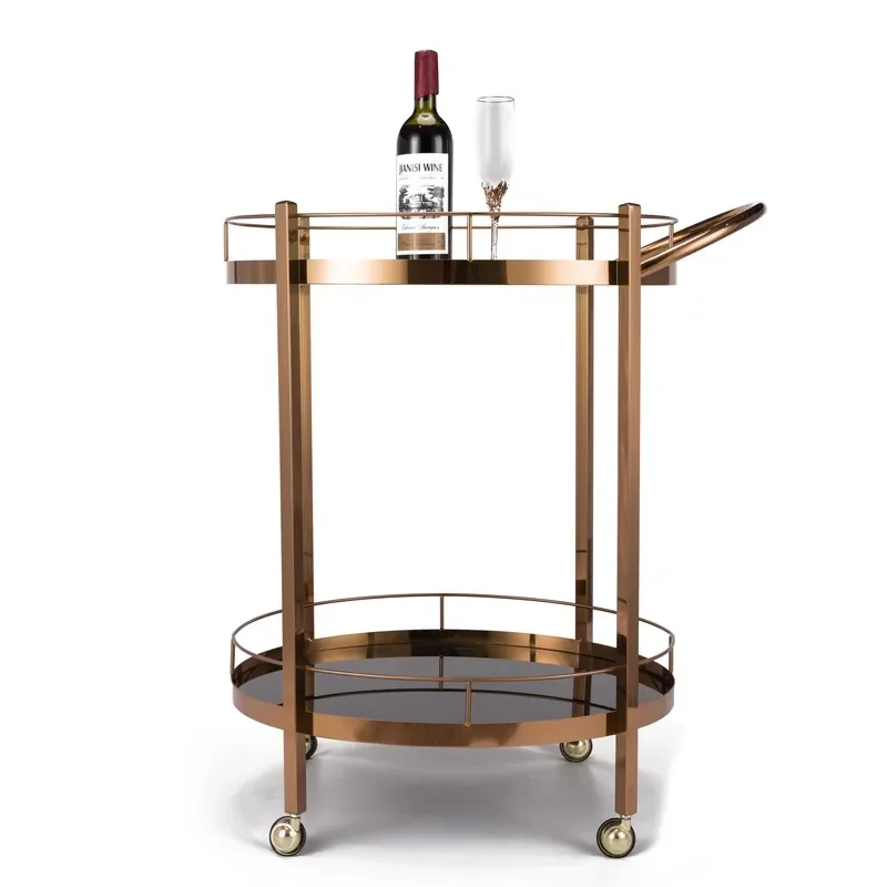 Liquor Trolley Rose Gold with Black Glass Service Trolley for Hotel Restaurant Food Delivery Trolley Oval