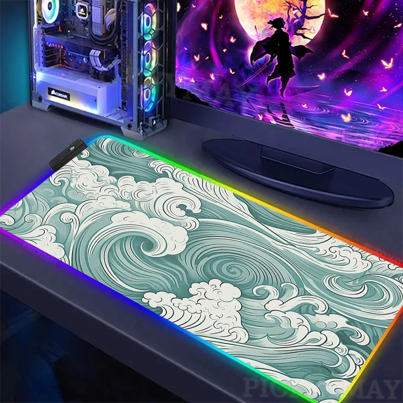 

Ocean Waves Large RGB Gamer Mousepad Clouds Mouse Mat Gaming Mousepads LED Keyboard Mats Luminous Desk Pads Mouse Pad For PC