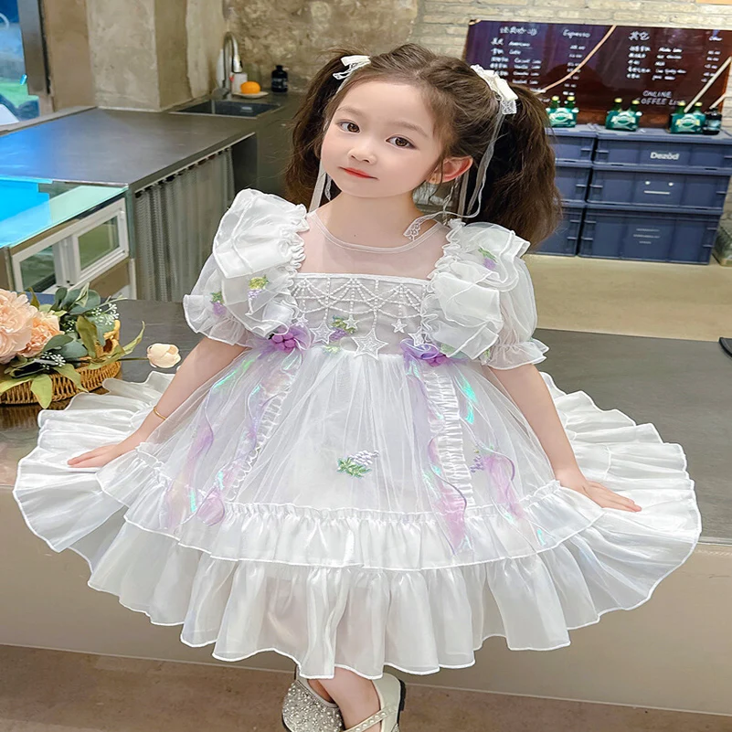 Summer Girls\' Children\'s Dress Fashionable Five pointed Star Round Neck Strap Cake Dress Princess Dress Children\'s Clothing