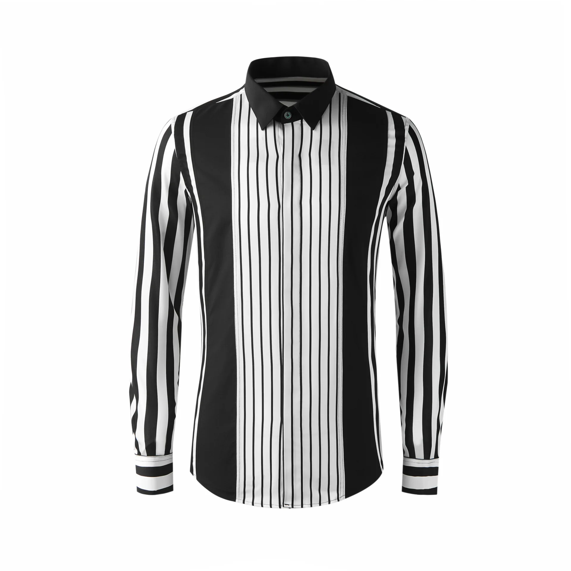 Men's Tencel Stripe Splicing Fashion Slim Fit Men's Shirt Personalized Internet Red Style