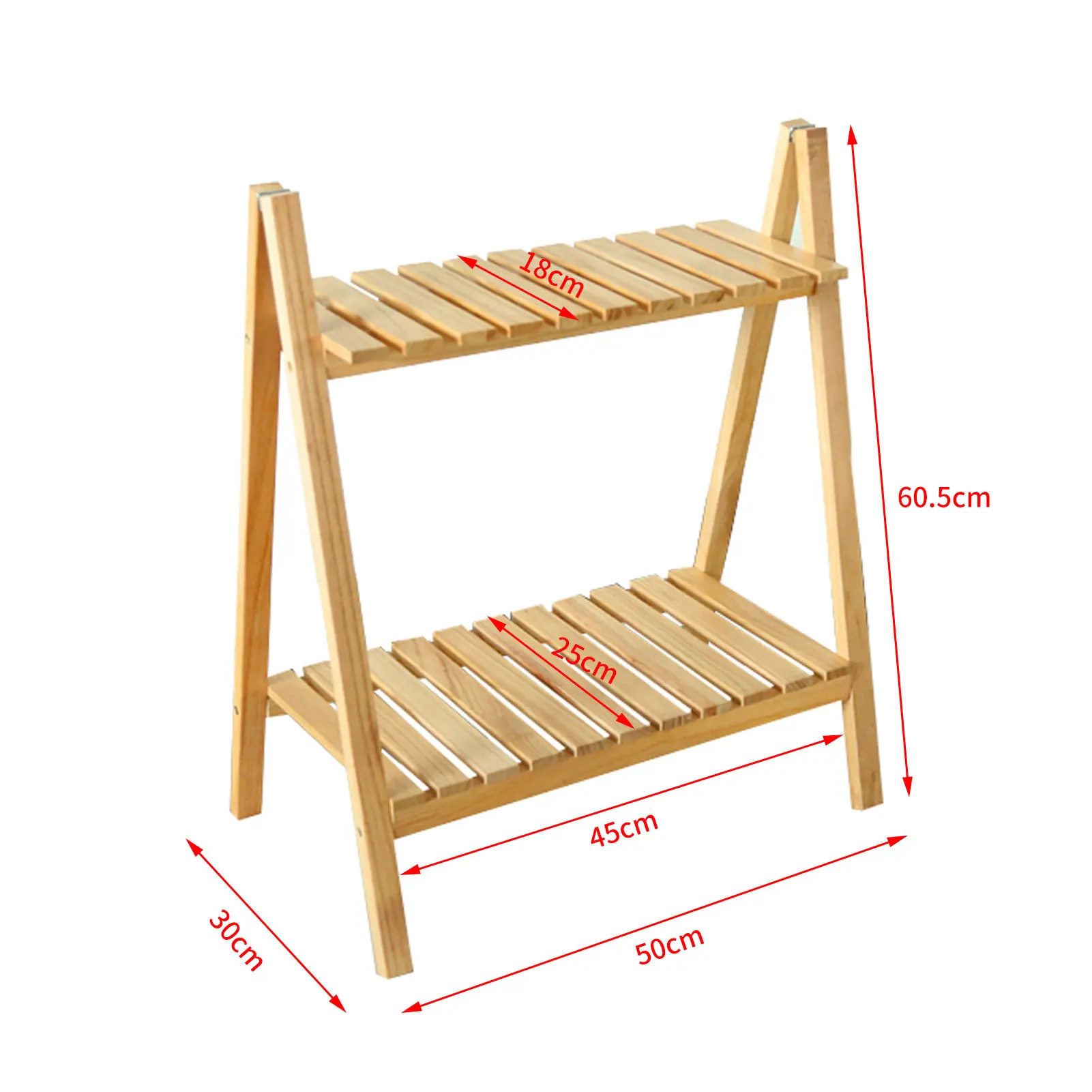 Foldable Durable Plant 2 Household Display Trapezoidal Tier Rack Stand Wooden Double-layer Rugged Flower Design Pot And Shelf