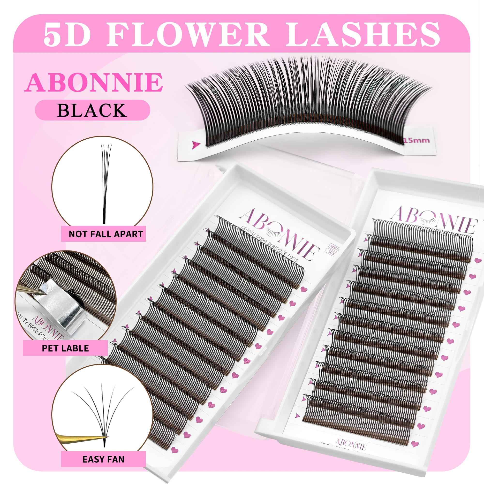 ABONNIE-Pestañas De abanico cerradas, Hada De las flores 5D, color negro y marrón, extensión De pestañas individuales, pestañas con picos 5D preadheridas