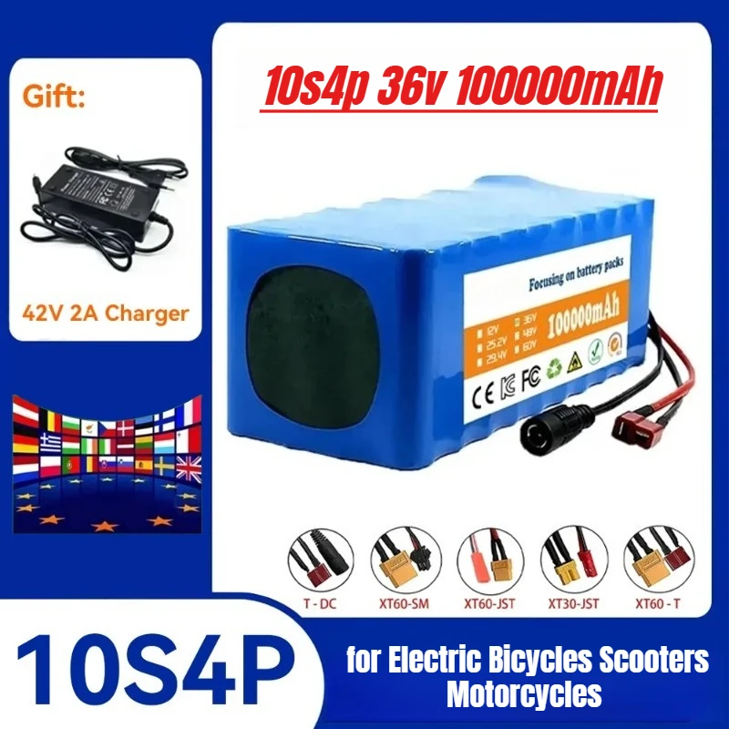 

10s4p 36v 100000mAh 500W Power Lithium Battery Packs for Electric Bicycles Scooters Motorcycles with BMS