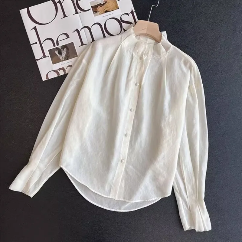 

Women's French Court-Style Shirt Stand Collar Ruffled Ruffled Lace Trim Unique Design Elegant Blouse with Aesthetic Daily Shirts