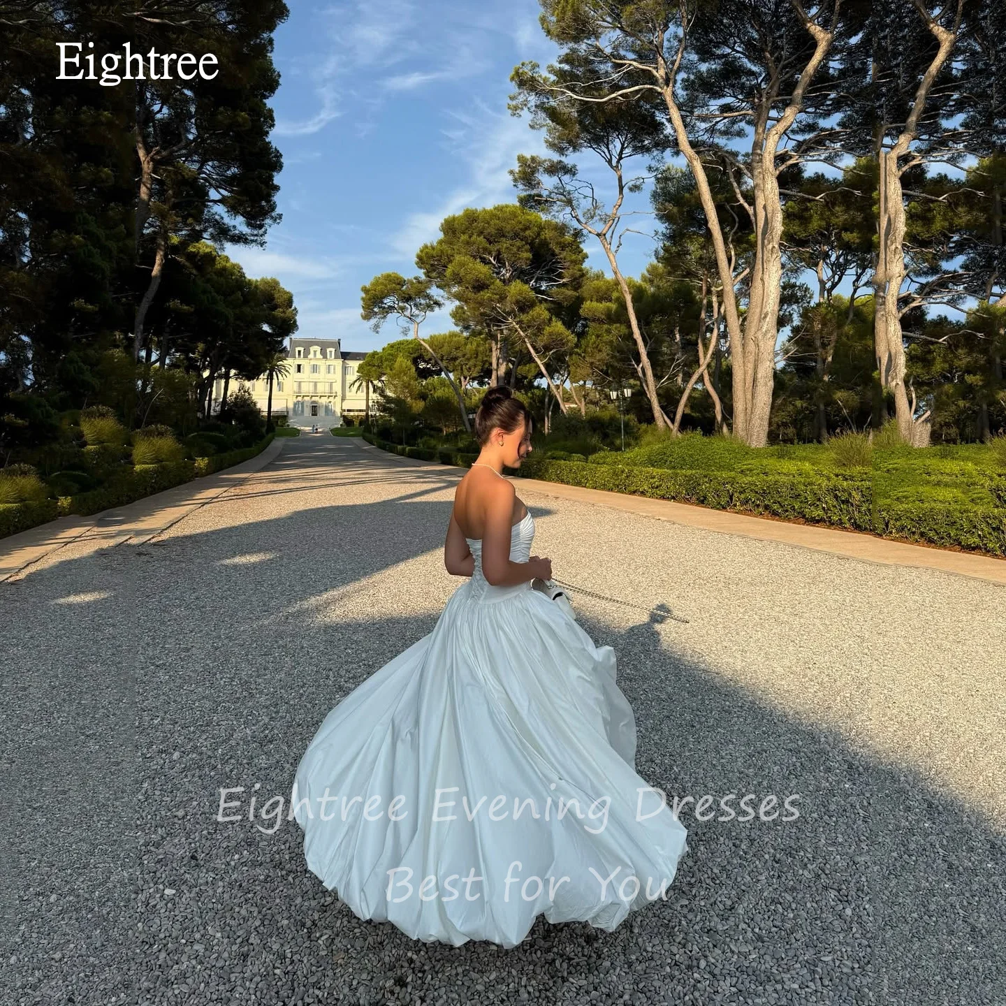 Eightree فساتين سهرة عصرية عاجية بدون حمالات على شكل حرف a من التفتا بفتحة جانبية فستان حفلات بطول الأرض حسب الطلب
