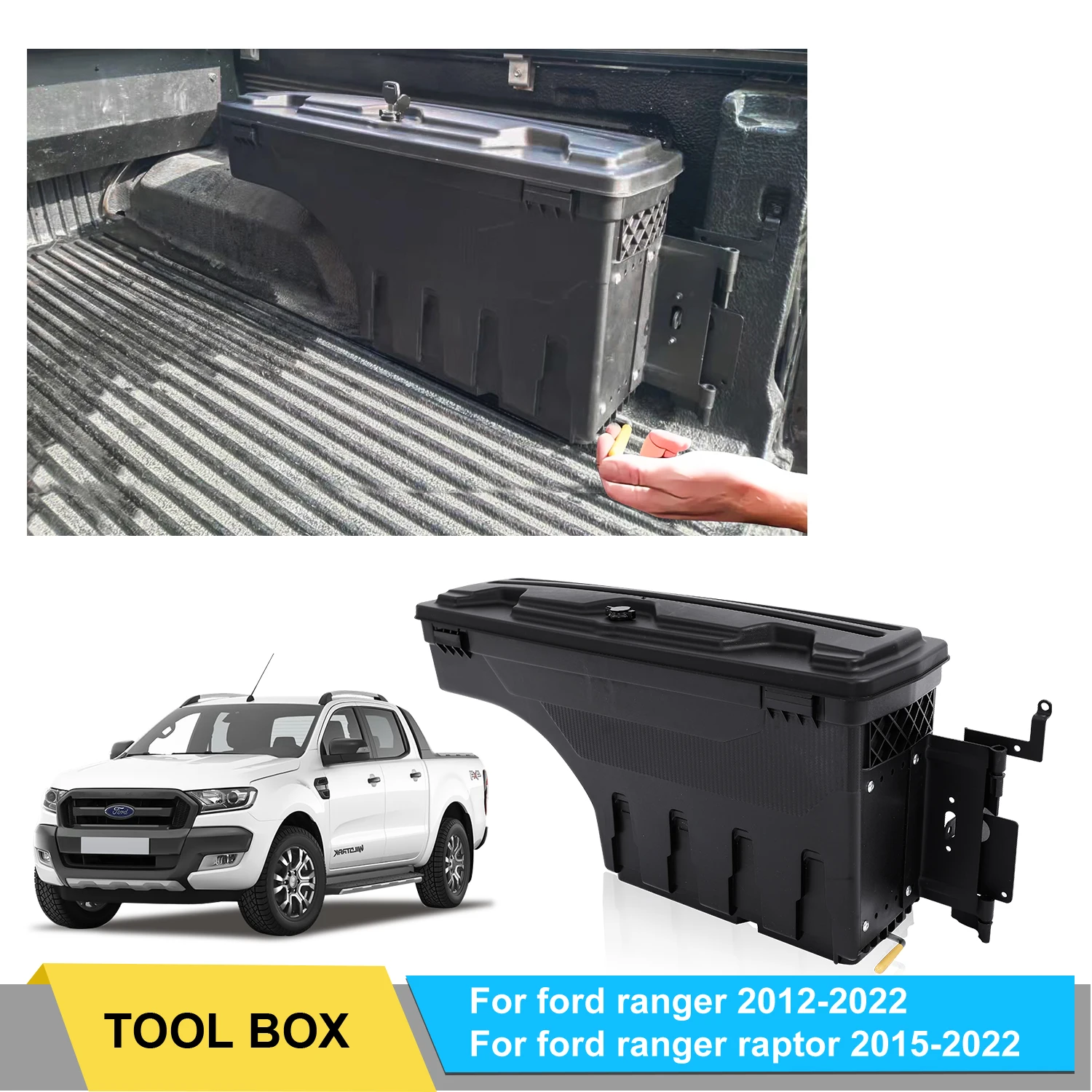 

Left Or Right Lockable Storage Box Case Truck Bed Toolbox For Ford Ranger T6 T7 T8 2012-2022 Wildtrak XLT XLS XL Car Accessories