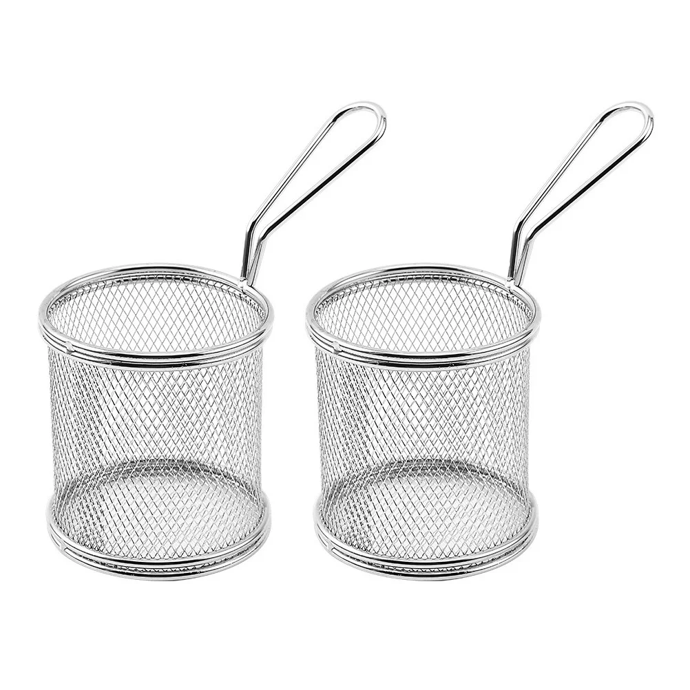 

2pcs Stainless Steel Frying Basket Round Wire For French Fries Fried Chicken Food Fryer Kitchen Cooking Tool Household Appliance