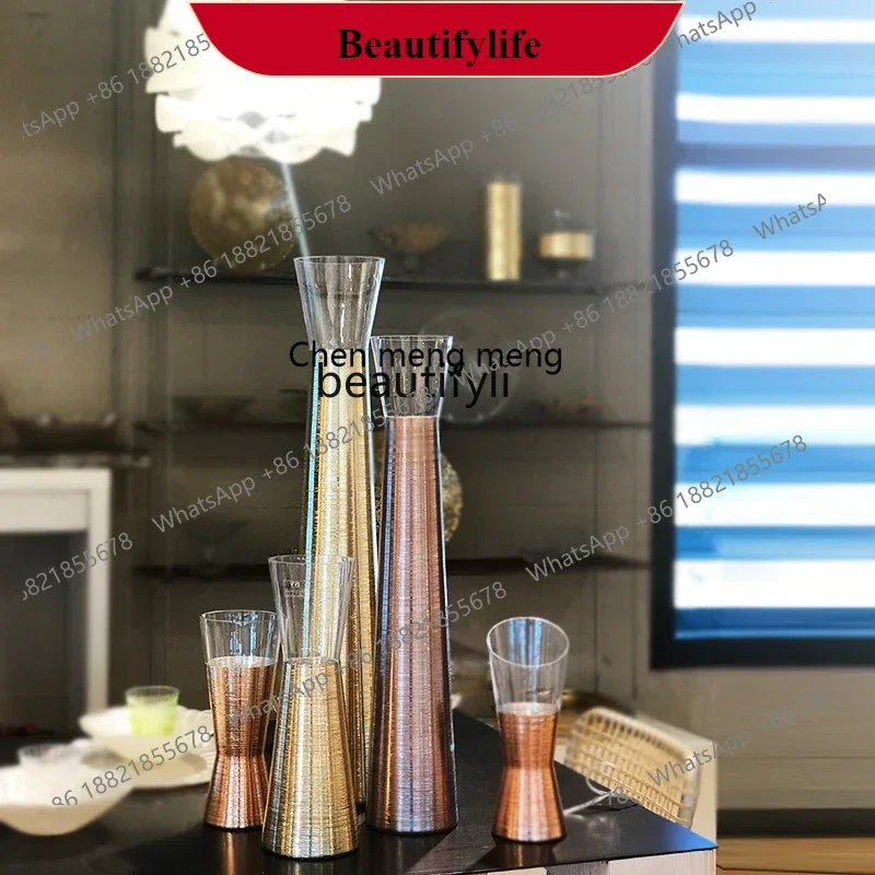 G153 Water-Raising Hallway Vase European-Style Transparent Water-Raising Floor-Standing Gold Vase Large Housewarming Gift