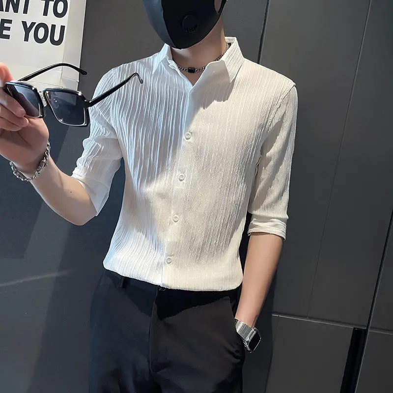 Men's Shirts Short Sleeve Summer Thin Ice Silk Shirt Tide Brand Luxury Half Sleeve Top Men's Clothing