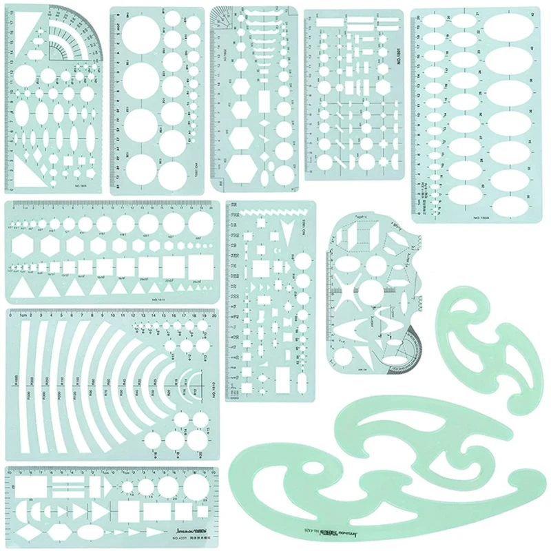 Kunststoff Zeichnung Vorlage Lineal Kit Messung Gebäude geometrische Zeichnung Lineale für das Zeichnen von Illustrationen Architektur