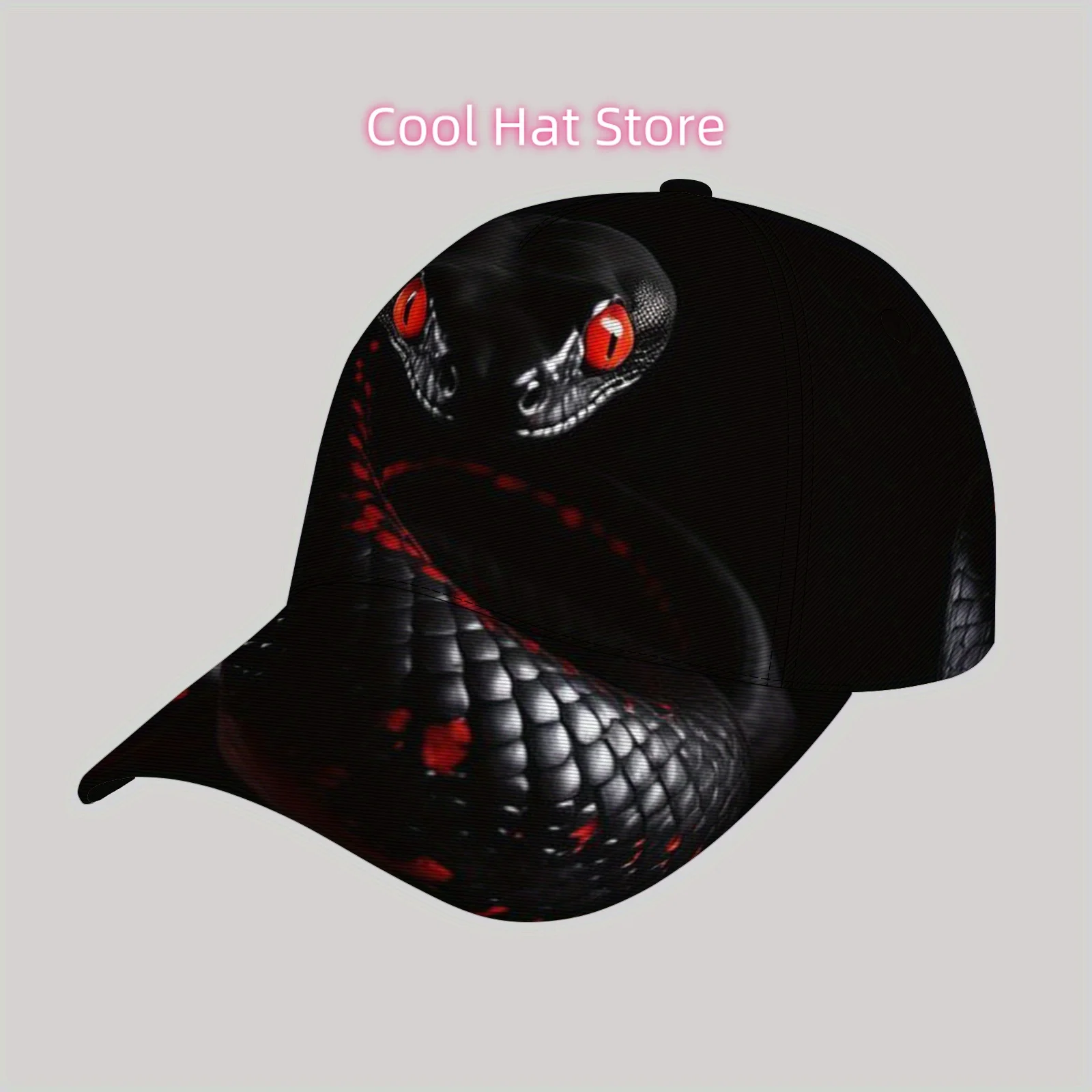 Cool Pattern Men's Punk Rock Baseball Cap - Lightweight Adjustable Sun Hat with Red Snake Graphic, Black & Red Contrast Design f
