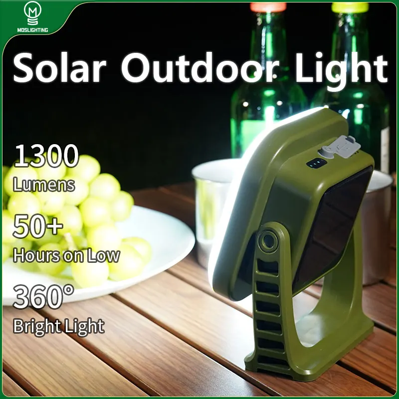 MOSLIGHTING Solar Rechargeable Camping Lantern High Power Bank LED Tent Light Powerful Magnet Flashlight Repair Emergency Lamp