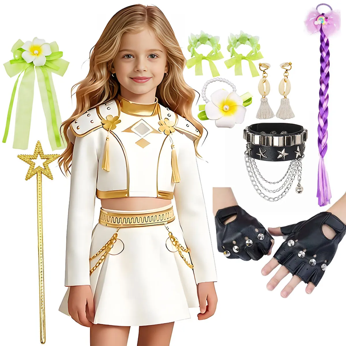 2026 Halloween Carnival Party Dress Girls Role-Playing Fashion Group White Costume Suit Stage Catwalk Long Sleeve 3-piece Dress