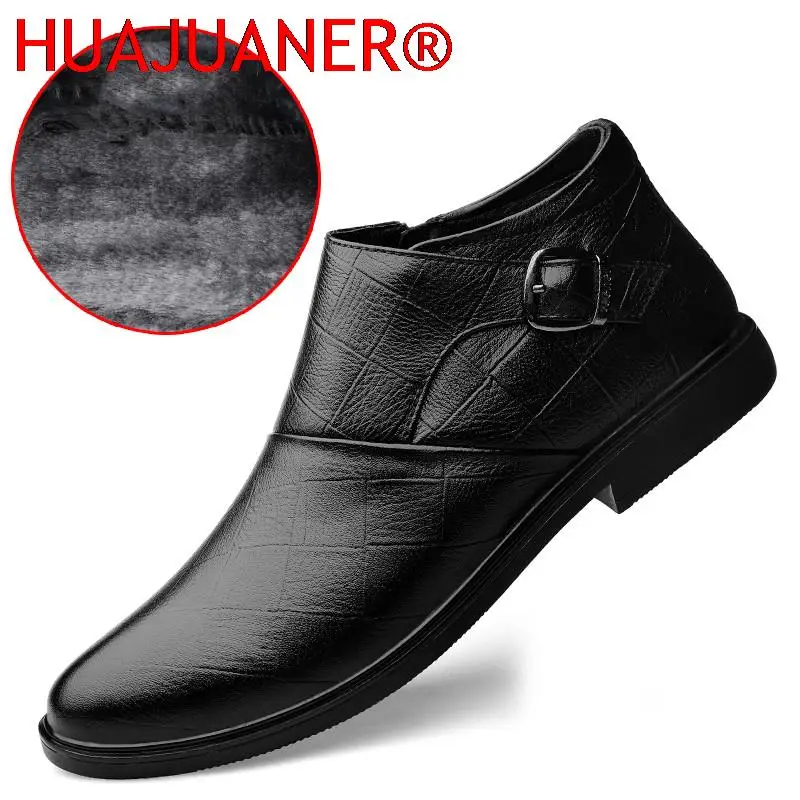 

Korean Designer Men Genuine Leather Casual Boots Black Cow Leather Men's Shoes Trend Handsome Chelsea Boot Winter Sonw Shoes Man