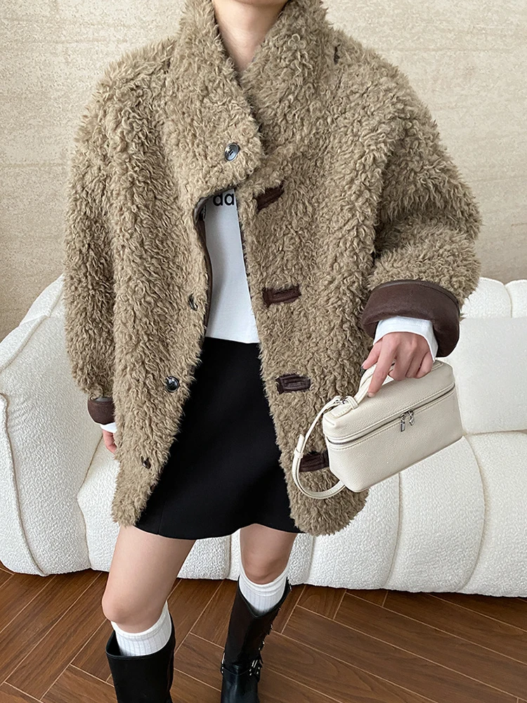 [LANMREM] Double Sided Wear Faux Fur Coats For Women Lapel Single Breasted Office Lady Thick Warm Outwear 2024 Winter New