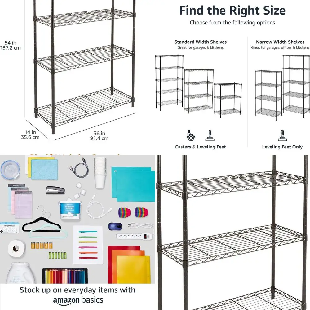 

5-Tier Heavy-Duty Steel Wire Shelving, 36x14x54, Kitchen & Garage Storage, Black