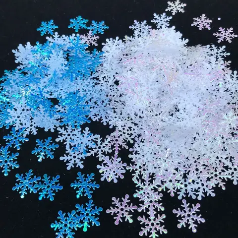 600PCS 눈송이 색종이 장식 크리스마스 화이트 블루 겨울 색종이 눈 휴일 파티 테이블 장식 용품