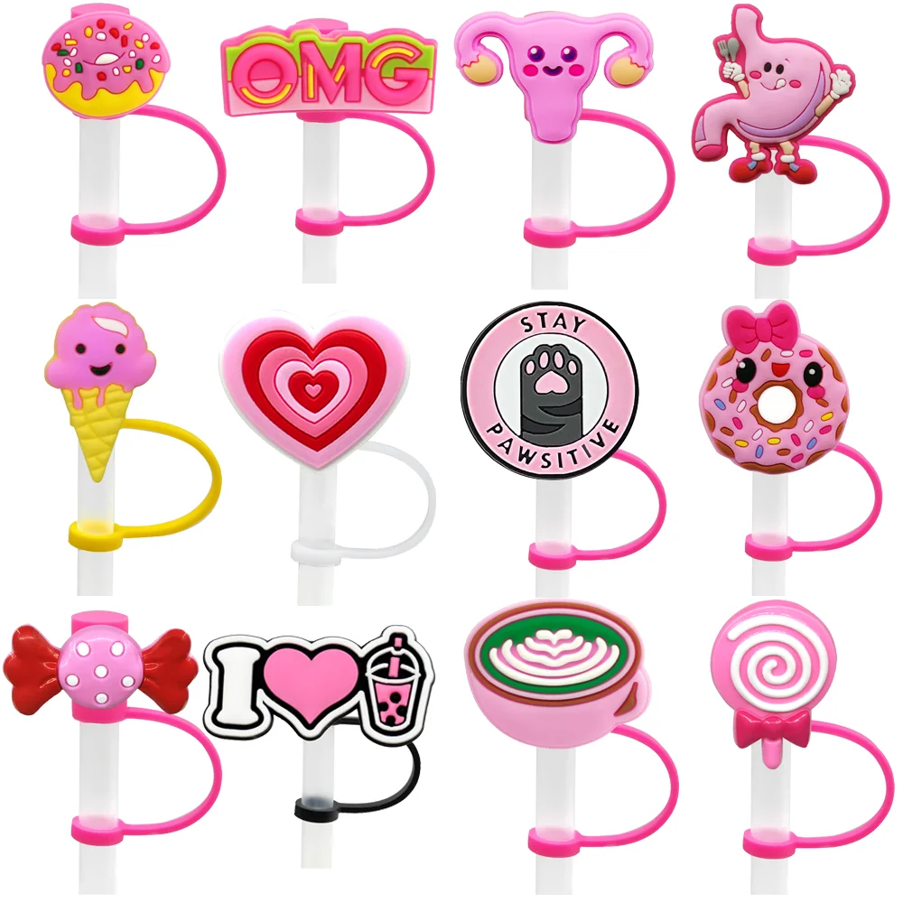 1PCS Cute Pink Donut Silicone Straw Cap,8mm Ice Cream Straw Topper Accessories for Decorating Drinking Cups, Dustproof Straw Tip