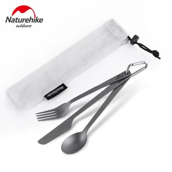 Naturehike Ultralight Outdoor Tableware Set Spoon Knife Fork Healthy Titanium Unbreakable Portable Tableware Folding Camping