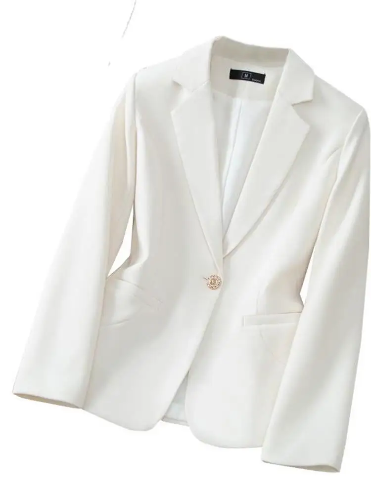 سترة بيضاء مصممة خصيصًا للنساء ربيع 2024 ضيقة أنيقة قصيرة الطول مناسبة للمكتب بأكمام طويلة تصميم نظيف من الشركة المصنعة الصينية